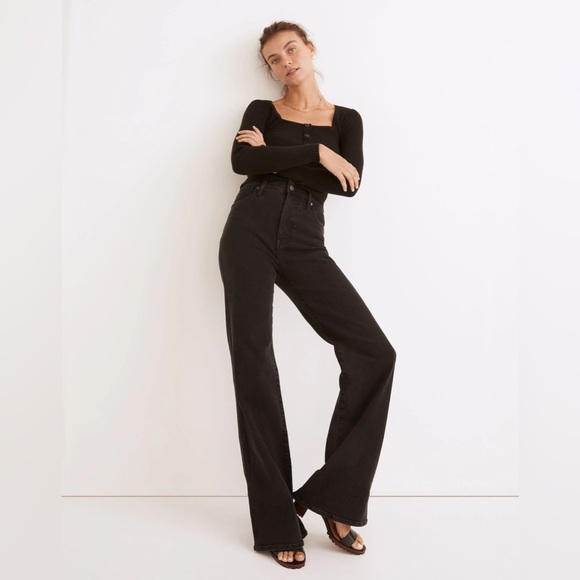 Madewell 11” High Rise Flare Jeans in Black Crosson Wash size 28 - Picture 1 of 11